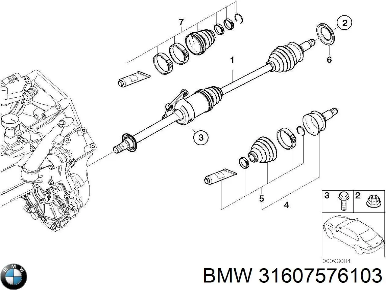 Полуось (привод) передняя правая 31607576103 BMW