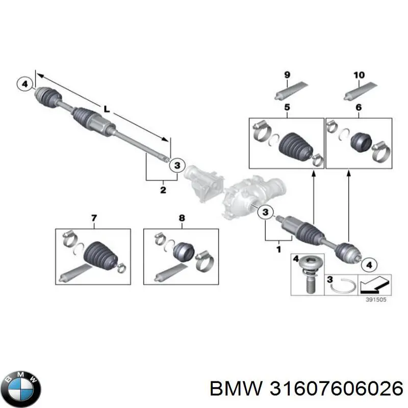 31607606026 BMW полуось (привод передняя правая)