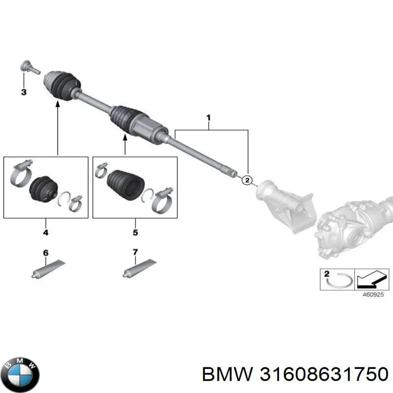 31608631750 BMW полуось (привод передняя правая)