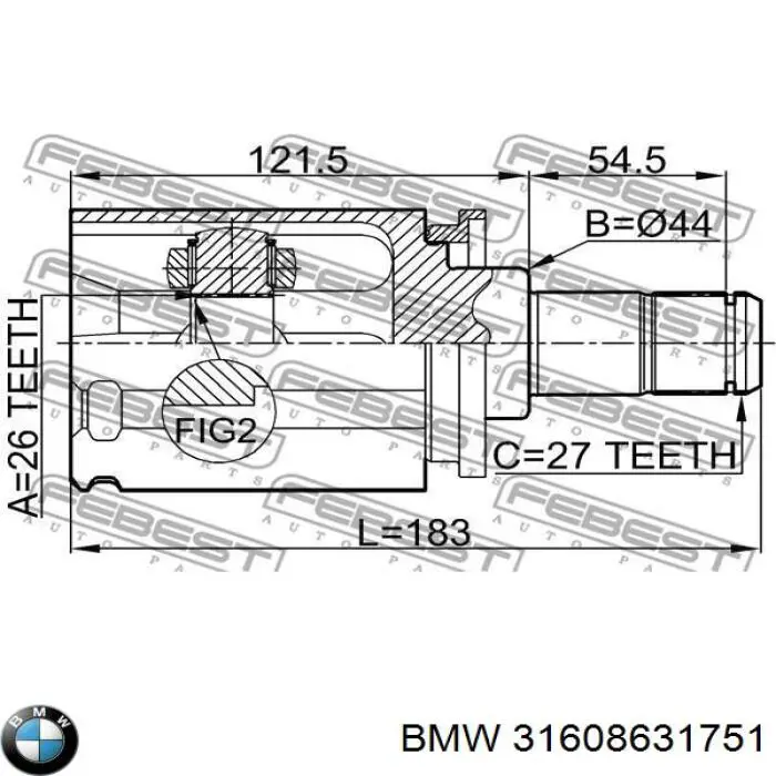 31608631751 BMW полуось (привод передняя левая)