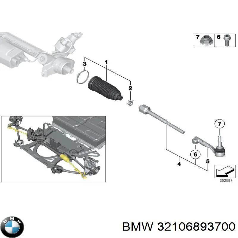32106893700 BMW bota de proteção do mecanismo de direção (de cremalheira)