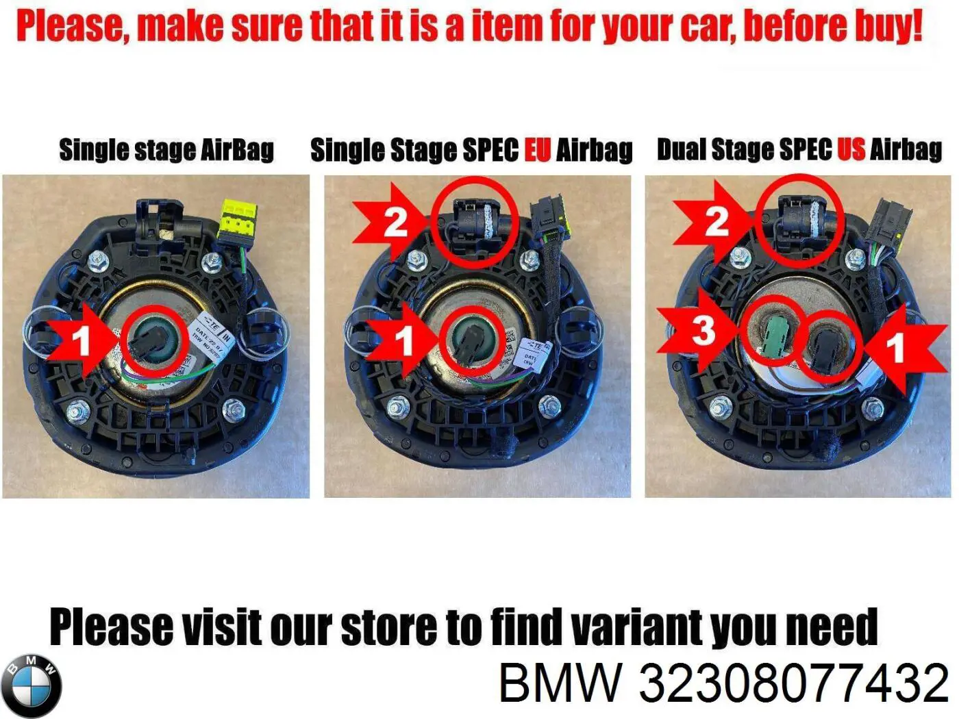 Подушка безопасности водителя 32308077432 BMW