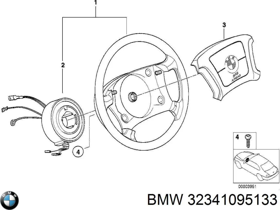 Подушка безопасности водителя 32341095133 BMW