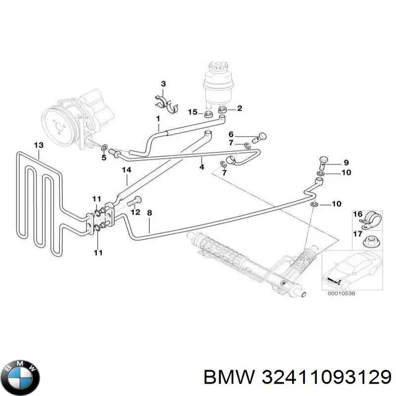 Шланг ГУР, низкого давления, от рейки/механизма к радиатору BMW 32411091974