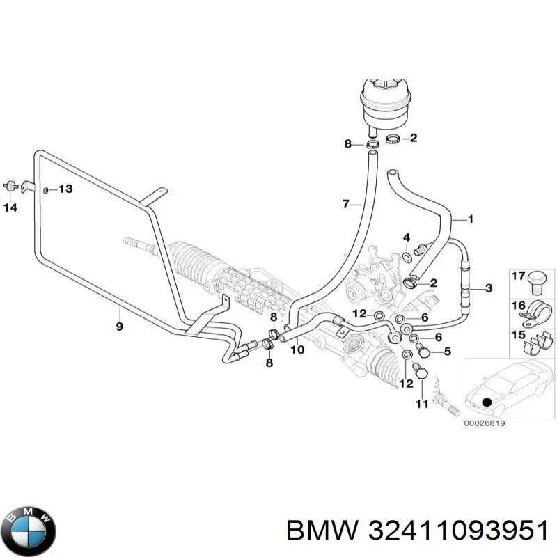Купить 32411093951 BMW Шланг ГУР высокого давления