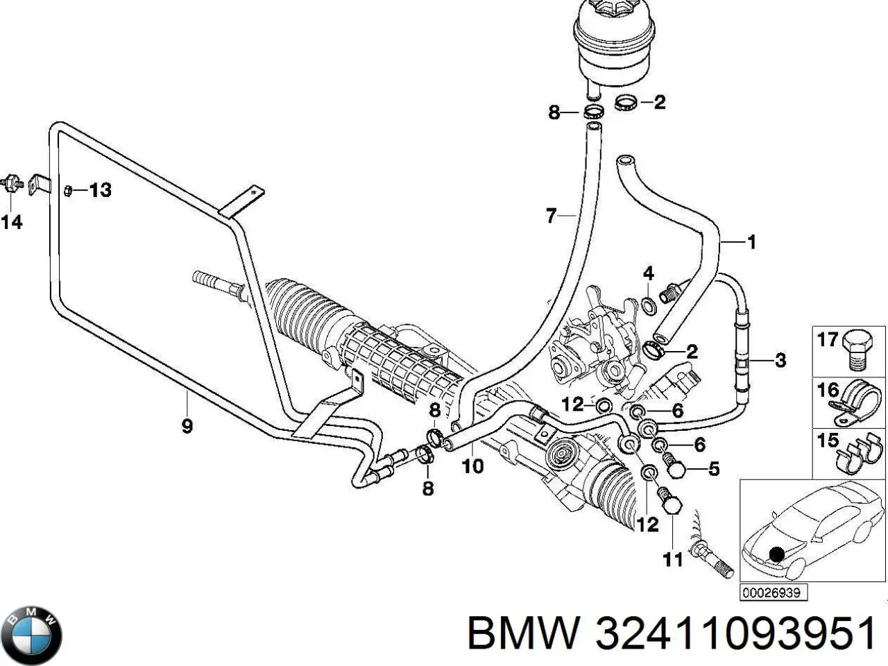 Шланг ГУР высокого давления от насоса до рейки (механизма) BMW 32411093951