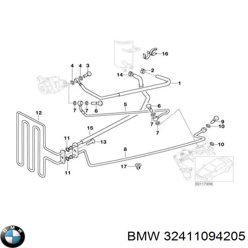 Шланг ГУР низкого давления, от рейки (механизма) к радиатору BMW 32411094205