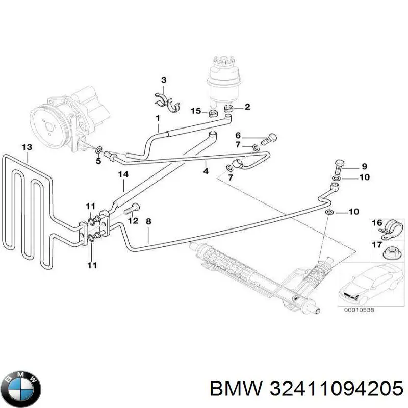 Manguera hidráulica, dirección, de mecanismo dirección a radiador 32411094205 BMW