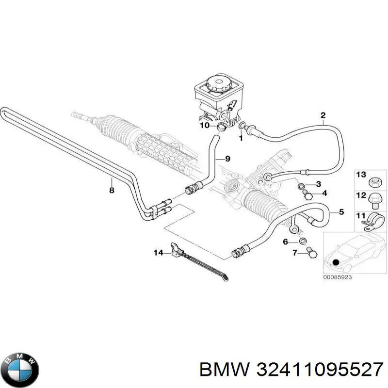 32411095527 BMW mangueira da direção hidrâulica assistida de pressão alta desde a bomba até a régua (do mecanismo)