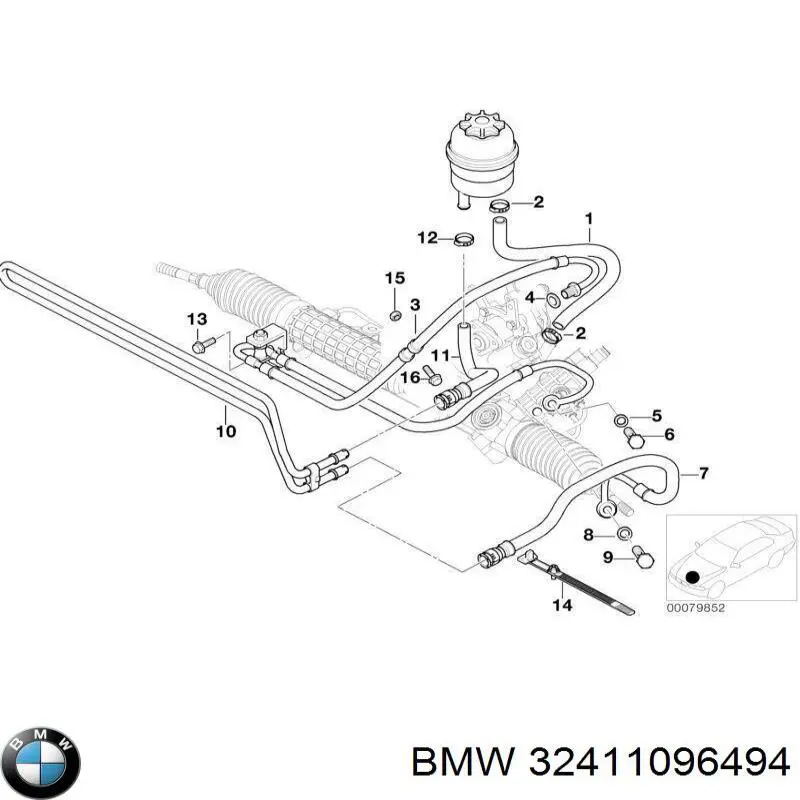 Шланг ГУР от рейки к радиатору 32411096494 BMW