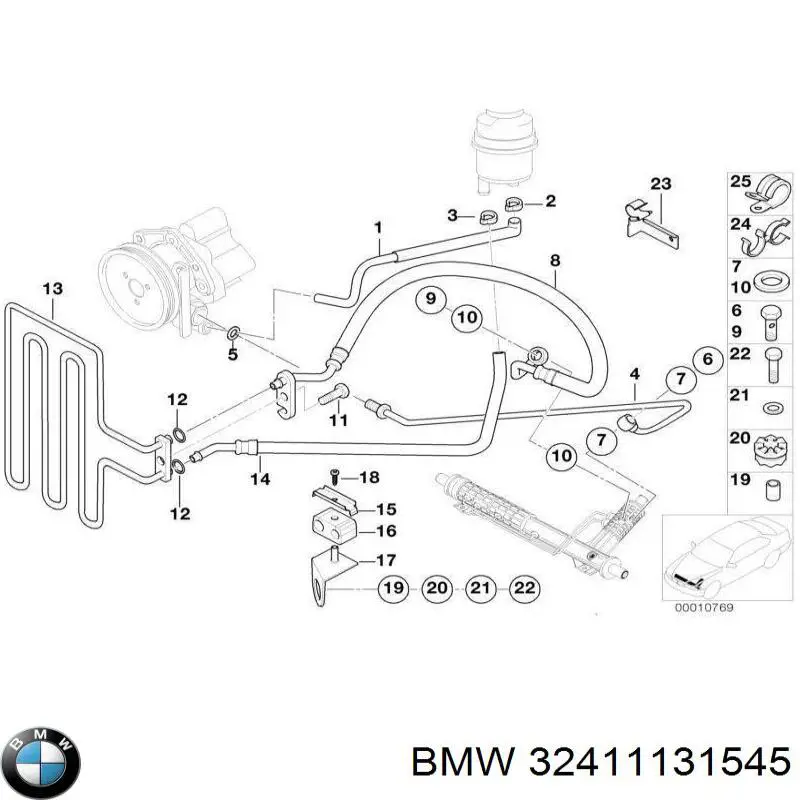Купить 32411131545 BMW Шланг ГУР низкого давления, от бачка к насосу