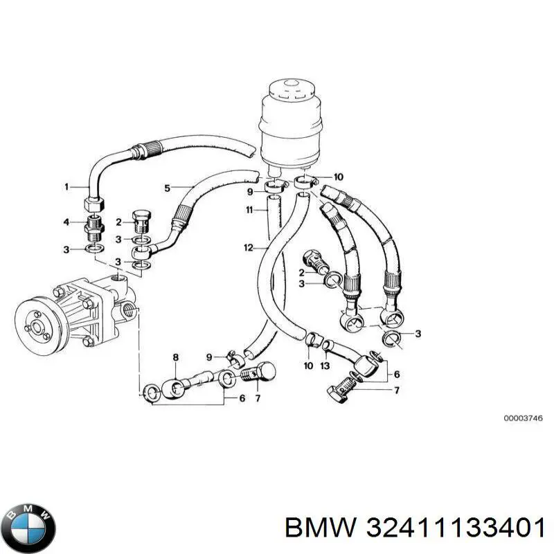 32411133401 BMW mangueira da direção hidrâulica assistida de pressão baixa, desde a cremalheira (do mecanismo até o tanque)