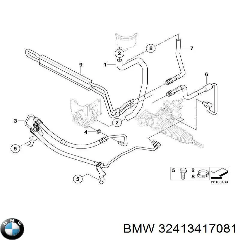 32413428381 BMW mangueira da direção hidrâulica assistida de pressão alta desde a bomba até a régua (do mecanismo)