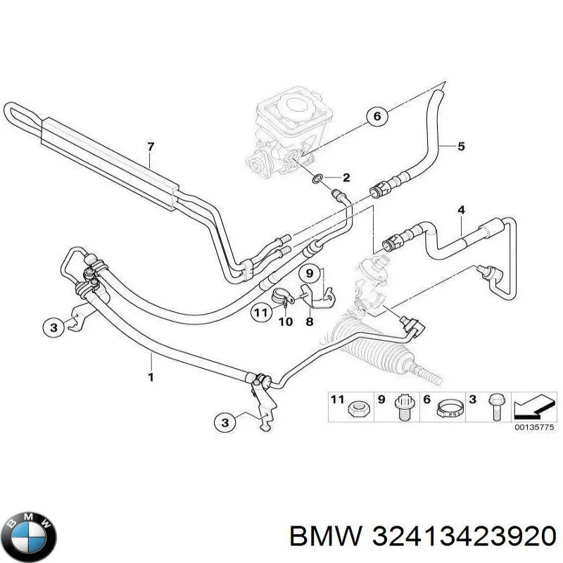 Шланг ГУР от рейки к бачку 32413400280 BMW