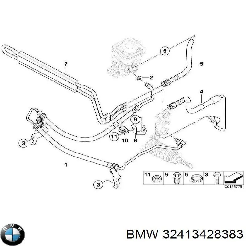 Шланг ГУР высокого давления от насоса до рейки (механизма) на BMW X3 (E83) купить.