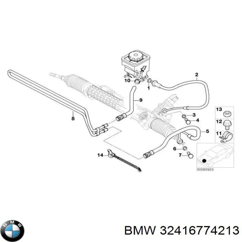 32416774213 BMW mangueira da direção hidrâulica assistida de pressão alta desde a bomba até a régua (do mecanismo)