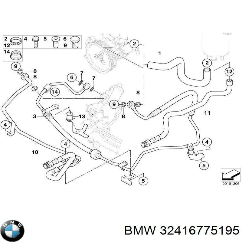 32416775195 BMW mangueira da direção hidrâulica assistida de pressão baixa, desde a cremalheira (do mecanismo até o tanque)