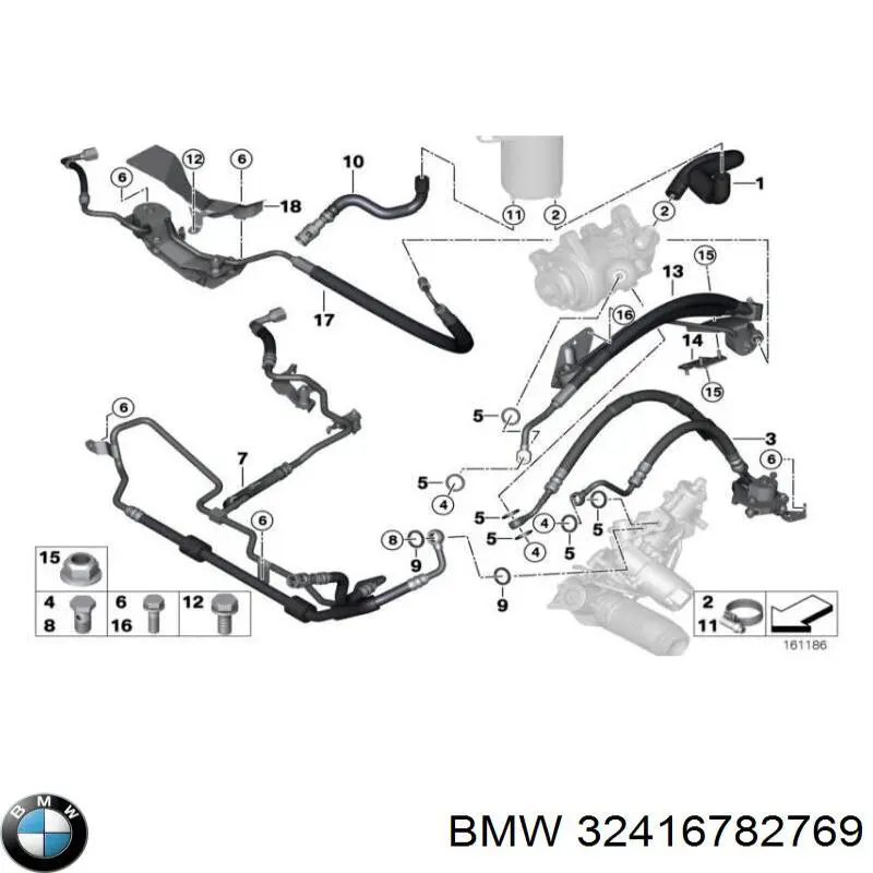 Шланг ГУР высокого давления от насоса до рейки (механизма) BMW 32416782769