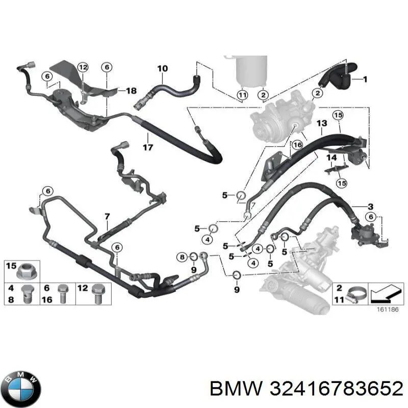 Купить 32416785424 BMW Шланг ГУР от рейки к бачку