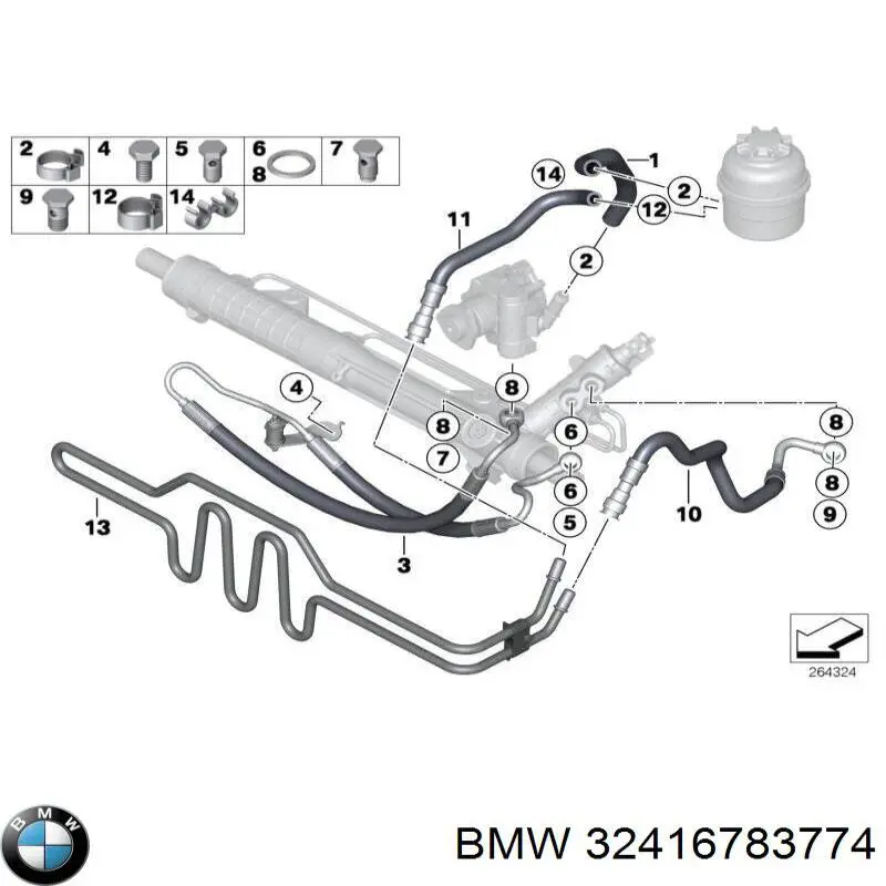 32416783774 BMW mangueira da direção hidrâulica assistida de pressão alta desde a bomba até a régua (do mecanismo)