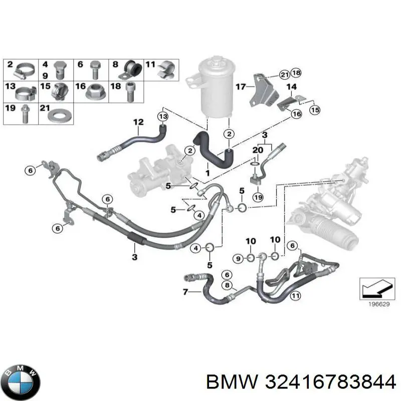 Шланг ГУР низкого давления, от рейки (механизма) к бачку BMW 32416783844 цена, от 21.54 USD