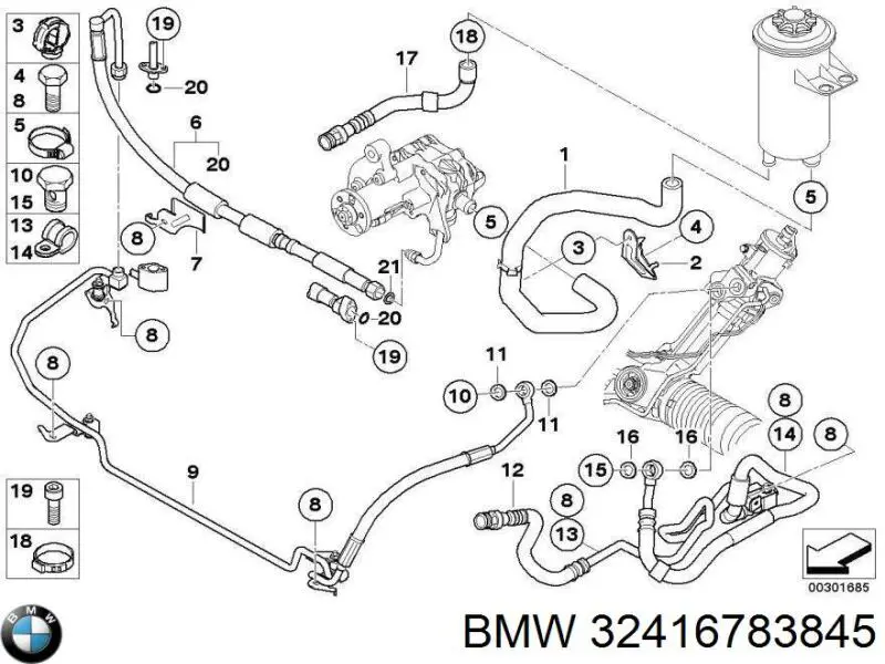 32416783845 BMW шланг гур низкого давления, от рейки (механизма к бачку)