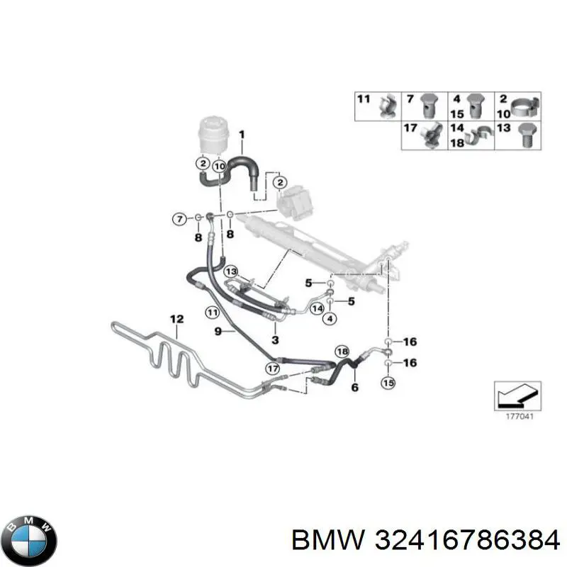 Шланг ГУР высокого давления от насоса до рейки (механизма) BMW 32416786384