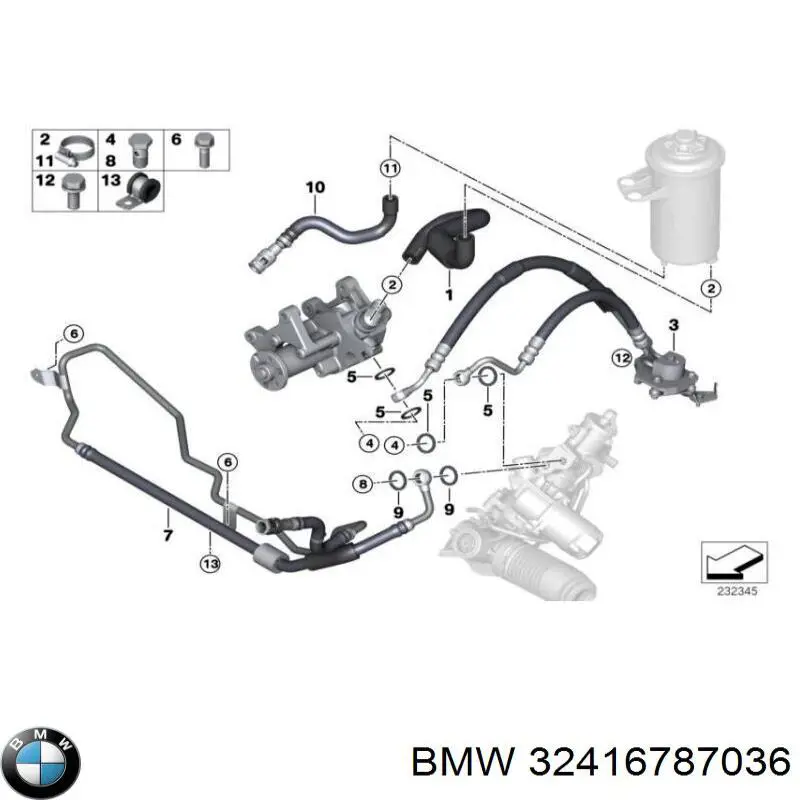 Шланг ГУР высокого давления от насоса до рейки (механизма) BMW 32416787036