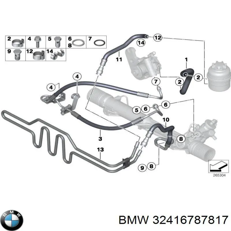 32416787817 BMW mangueira da direção hidrâulica assistida de pressão alta desde a bomba até a régua (do mecanismo)