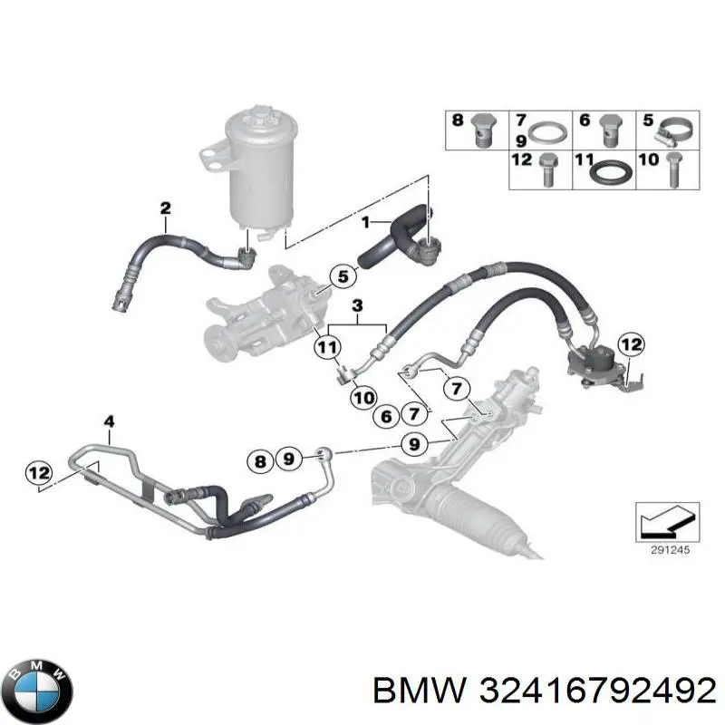 Купить 32416792492 BMW Шланг ГУР низкого давления, от радиатора к бачку