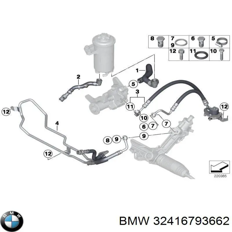 32416793662 BMW mangueira da direção hidrâulica assistida de pressão baixa, desde a cremalheira (do mecanismo até o tanque)