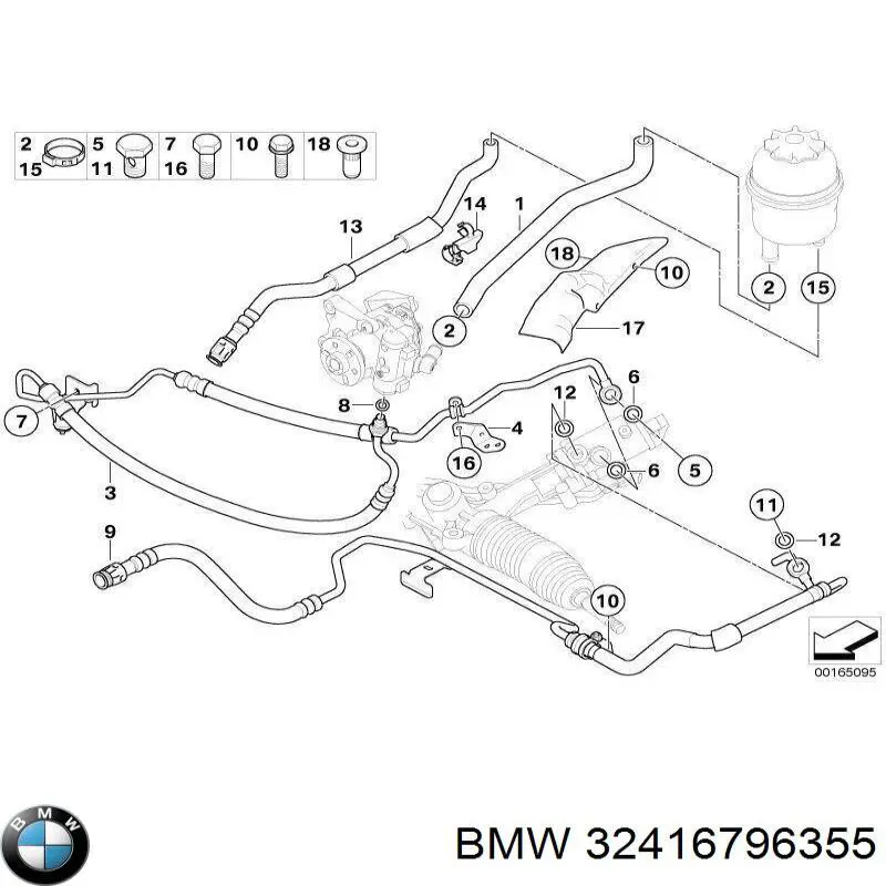 32416796355 BMW Шланг ГУР низкого давления, от рейки (механизма) к бачку