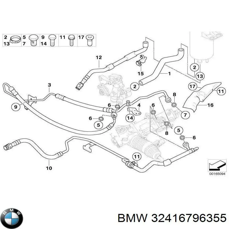 Купить 32416796355 BMW Шланг ГУР от рейки к бачку