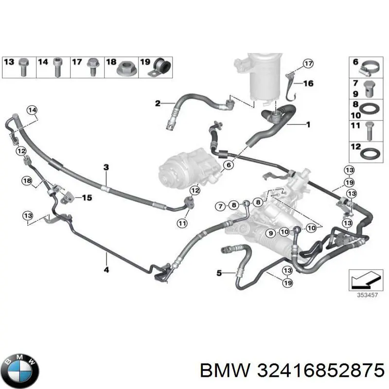 32416852875 BMW Шланг ГУР низкого давления, от бачка к насосу