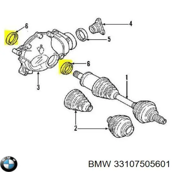 Anillo retén, diferencial eje delantero 33107505601 BMW