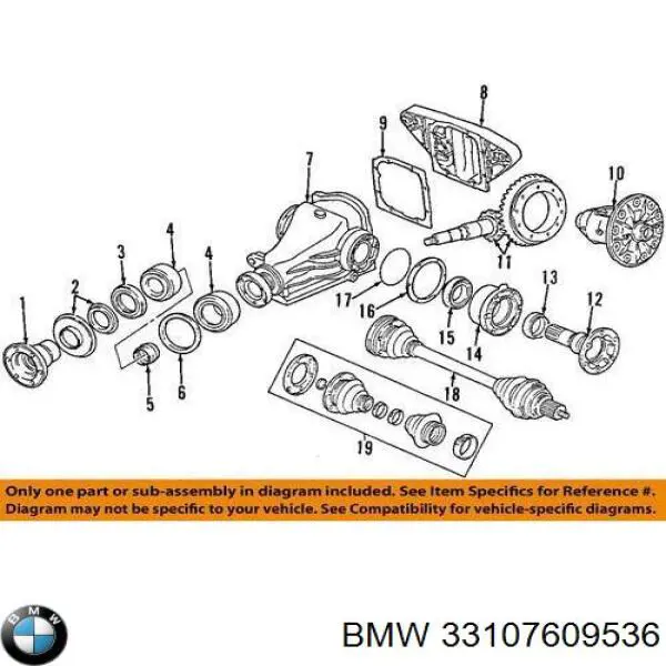 Anillo retén, Diferencial trasero 33107609536 BMW