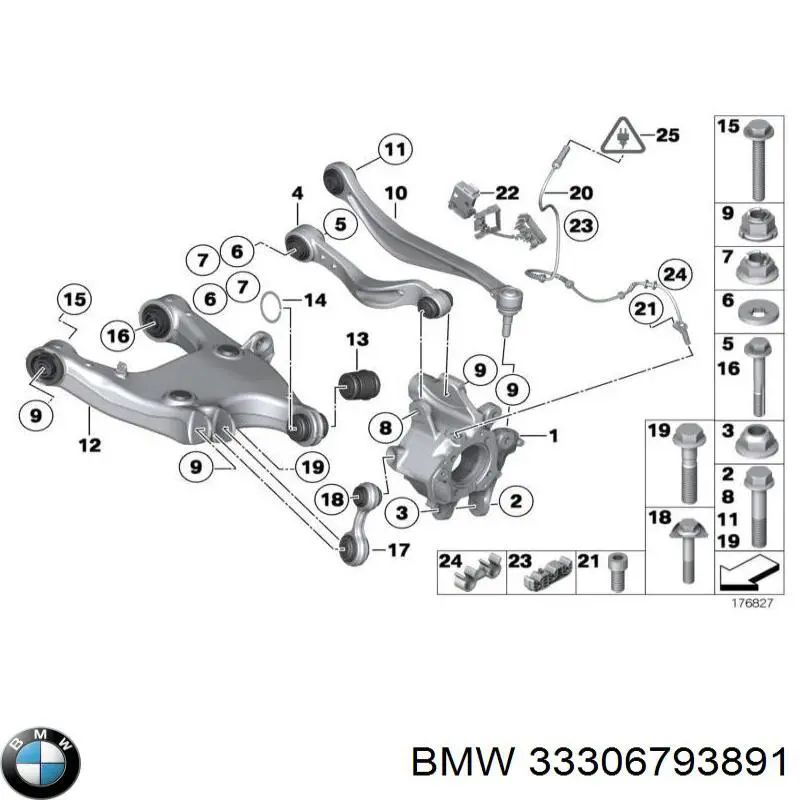 Parafuso de fixação do braço oscilante inferior traseiro, externo para BMW 3 (F30, F80)