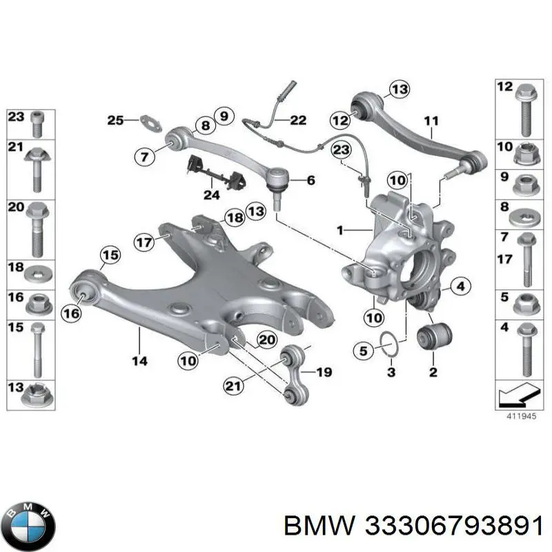 Perno de fijación, brazo oscilante trasero inferior, exterior 33306793891 BMW