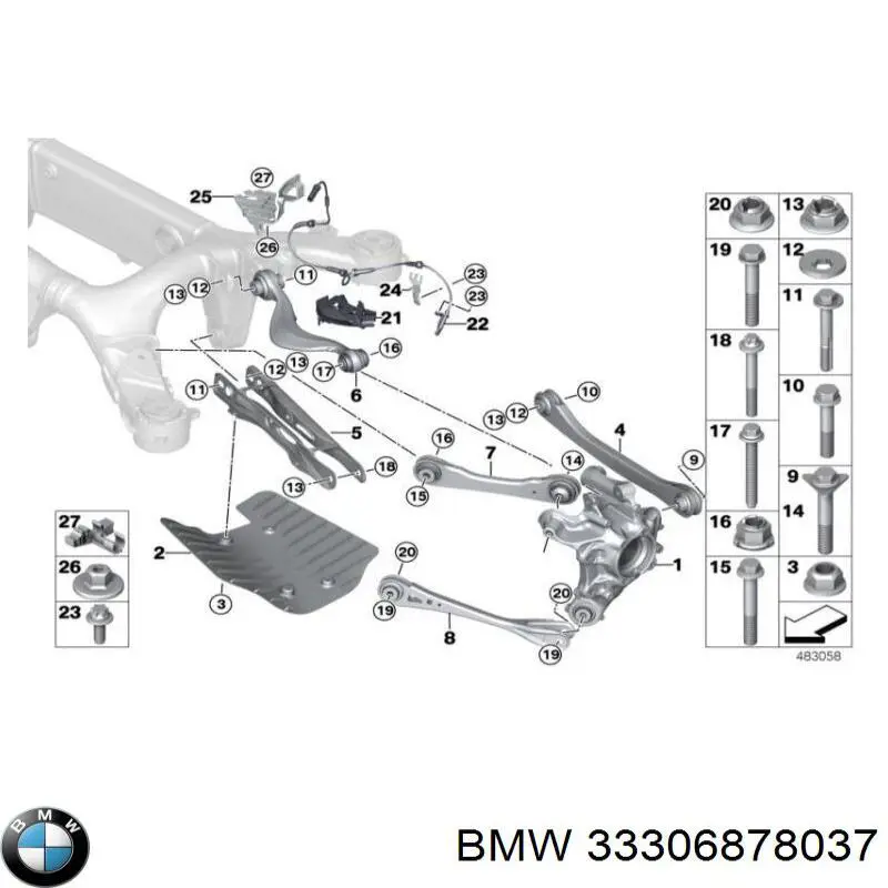 33306878037 BMW barra longitudinal de suspensão traseira