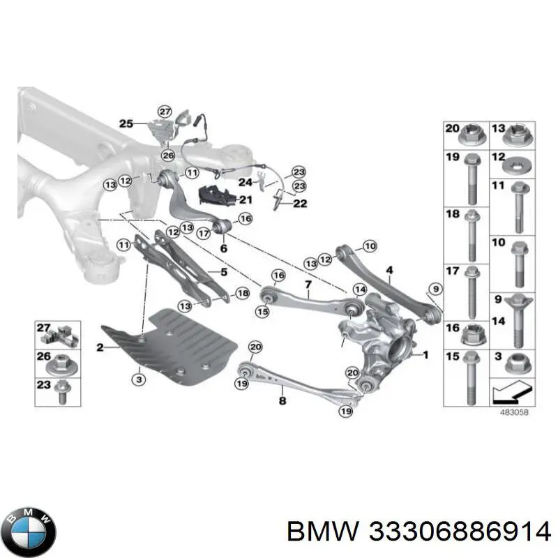 33306886914 BMW braço oscilante superior direito de suspensão traseira