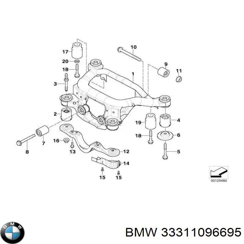 33316758738 BMW viga de suspensão traseira (plataforma veicular)
