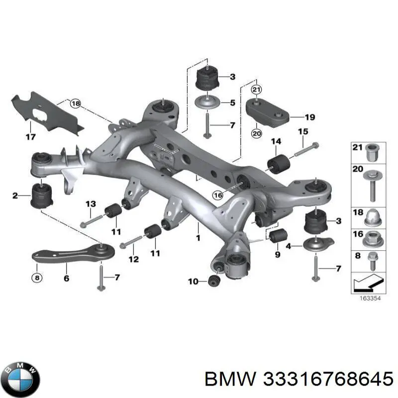 33316768645 BMW bloco silencioso de viga traseira (de plataforma veicular)