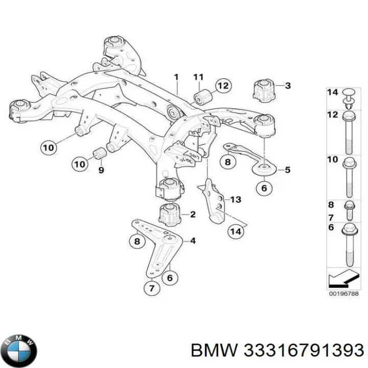 Сайлентблок задней балки (подрамника) 33316791393 BMW