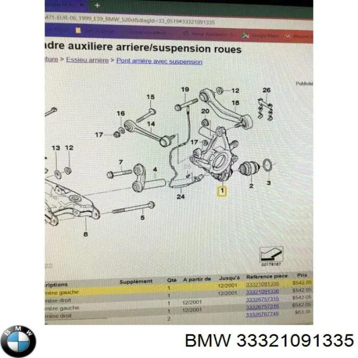 Muñón del eje, suspensión de rueda, trasero izquierdo 33321091335 BMW