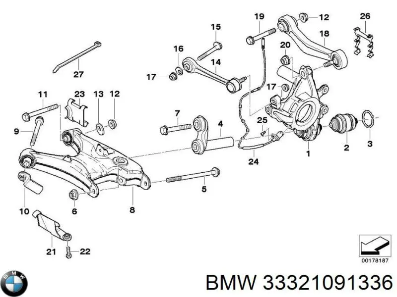 Купить 33321091336 BMW Цапфа - поворотный кулак задний, правый