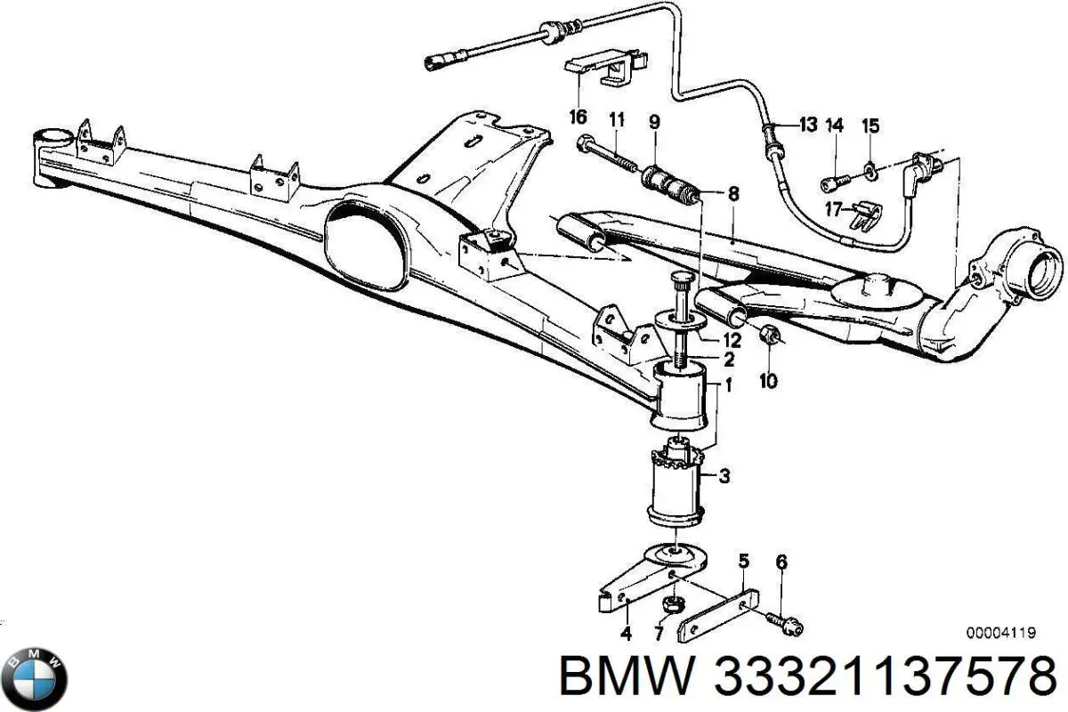 Рычаг (тяга) задней подвески продольный нижний правый 33321137578 BMW
