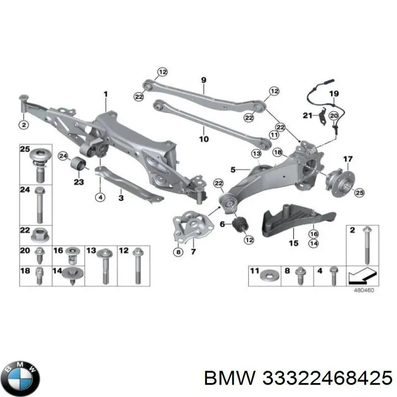 33306898963 BMW braço oscilante (tração longitudinal inferior esquerdo de suspensão traseira)