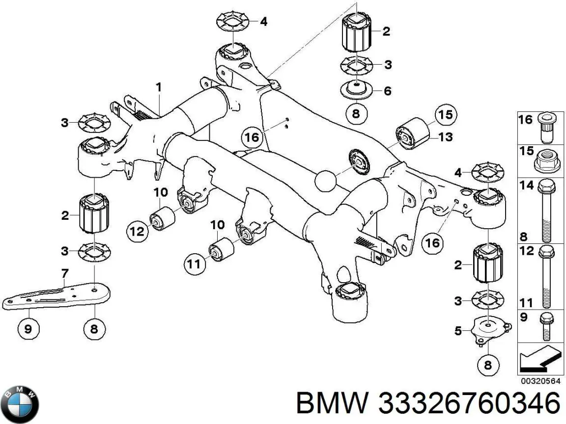 Tornillo de montaje, Amortiguador Delantero 33326760346 BMW