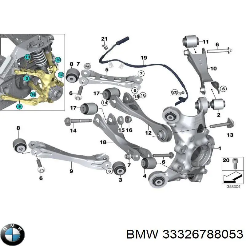 Pino moente (extremidade do eixo) traseiro esquerdo para BMW X1 (E84)