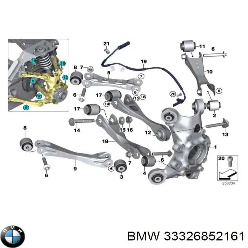Pino moente (extremidade do eixo) traseiro esquerdo para BMW I3 (I01)